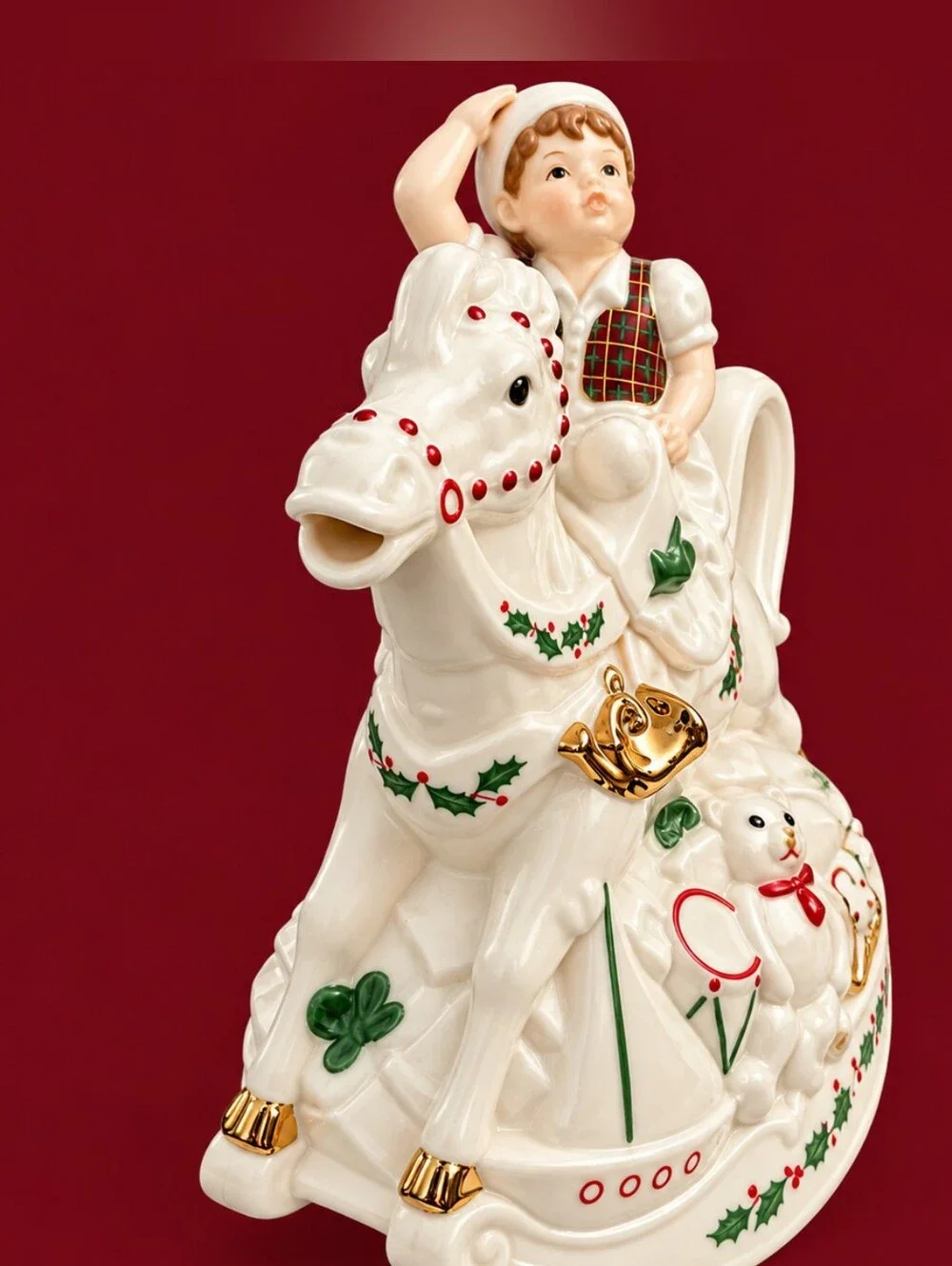 Vintage 1999 Lenox Santa’s Holiday Toy Shop Elf Rocking Horse Teapot Retired